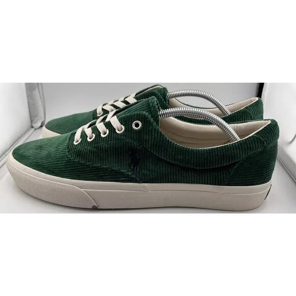 Polo Ralph Lauren Keaton Men's Green Corduroy Sneakers Shoes Size 11 Pony Logo - Picture 2 of 8